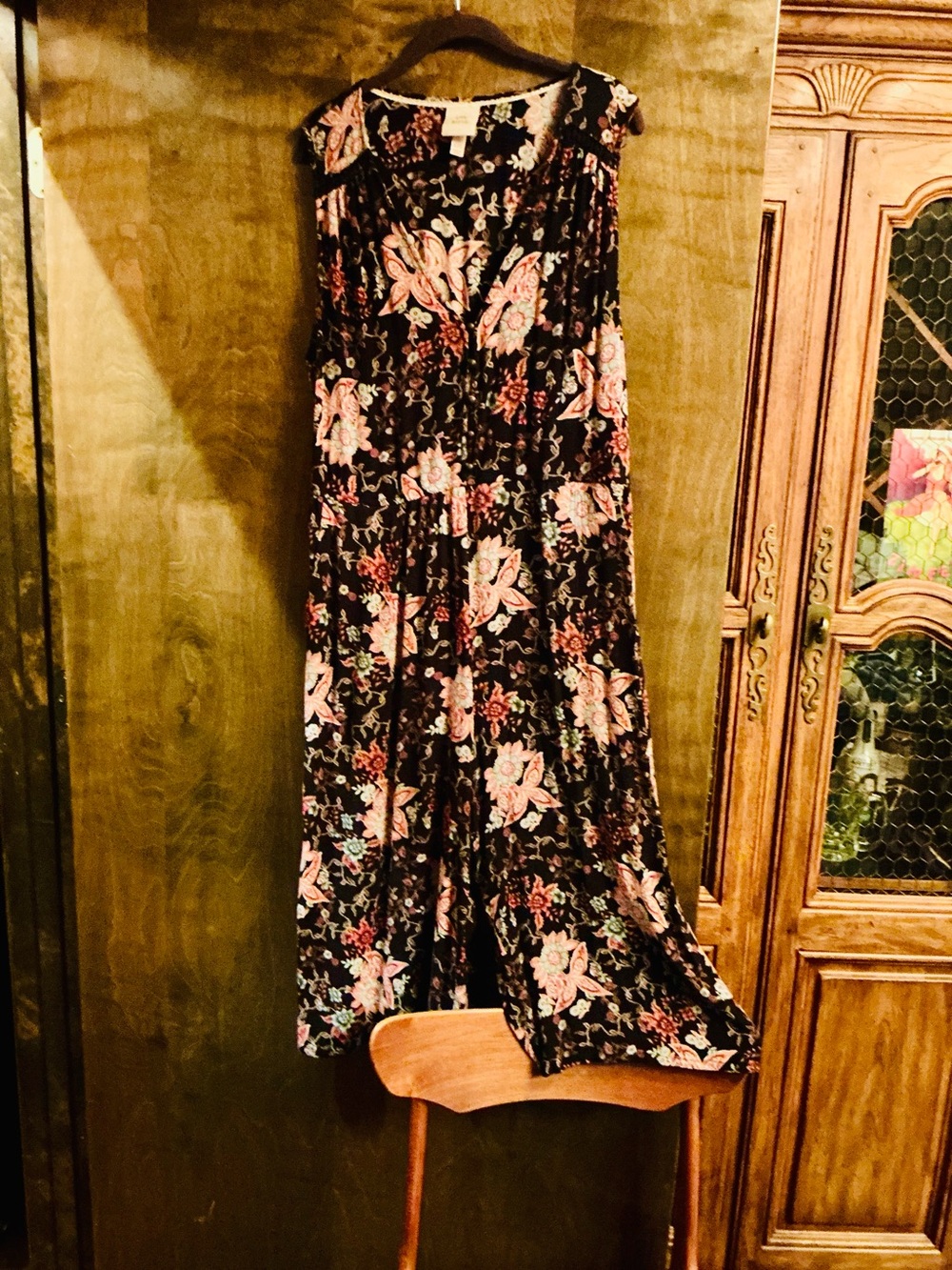 Knox Rose Black Floral Jumpsuit. Pink and Green Print.